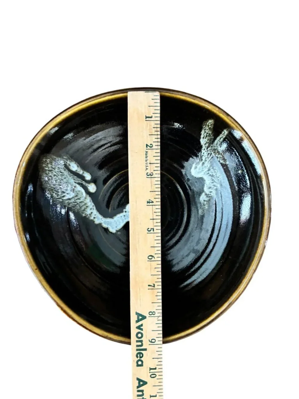 Handcrafted Ceramic Black & Golden Bowl With Abstract‎ Design Signed 9